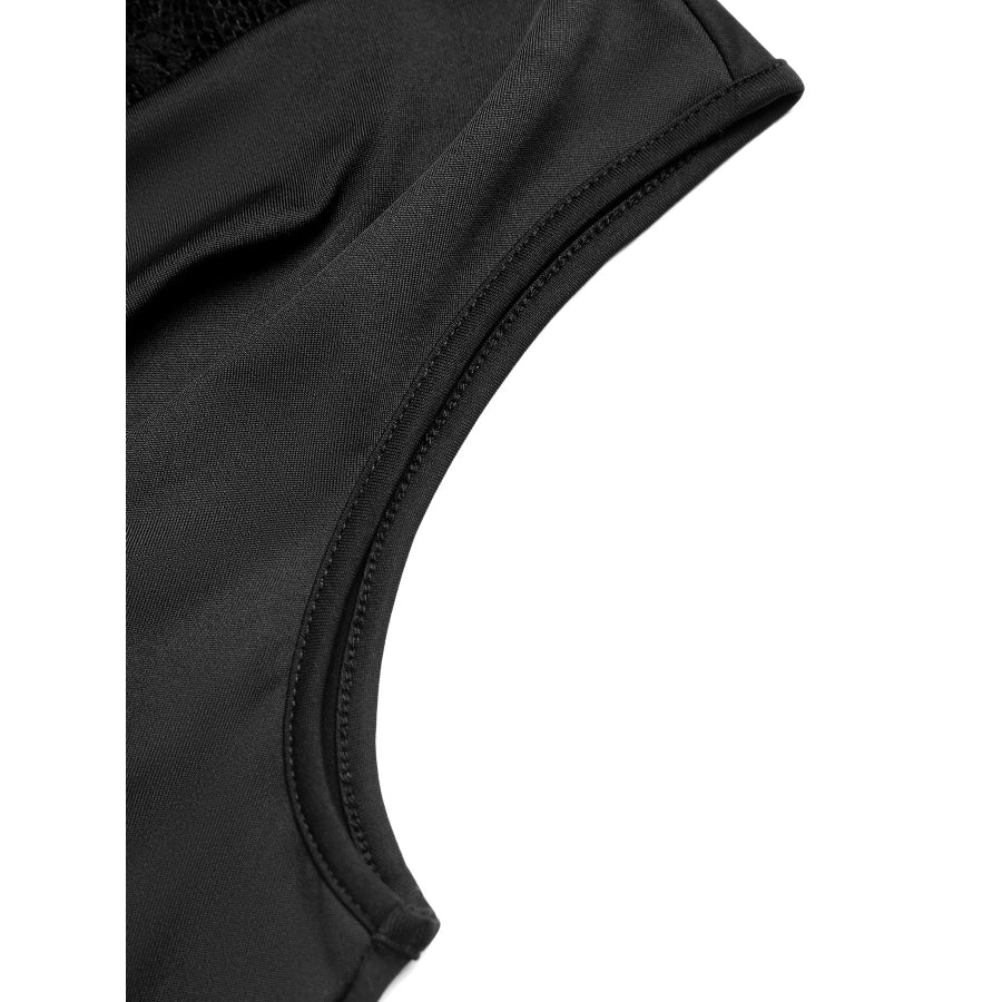 Lace Panel Cowl Neck Sleeveless Bodysuit Apparel and Accessories