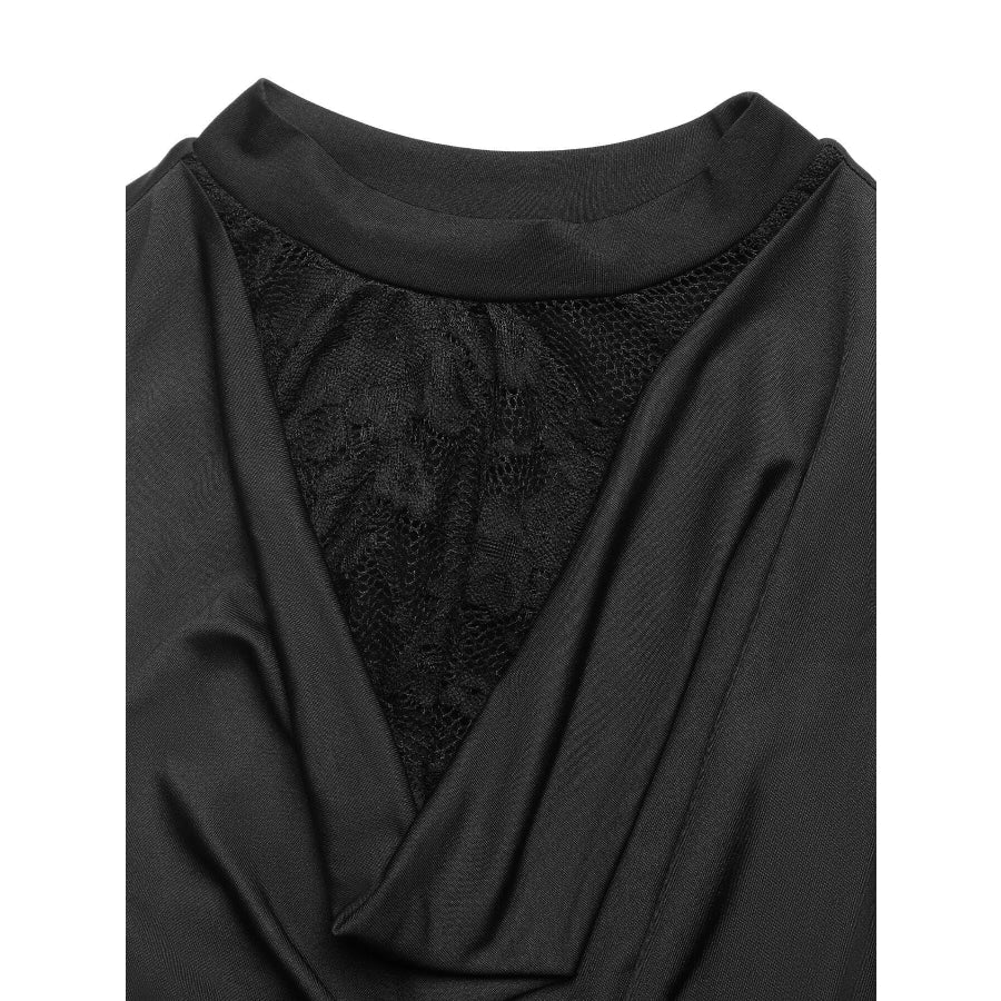 Lace Panel Cowl Neck Sleeveless Bodysuit Apparel and Accessories