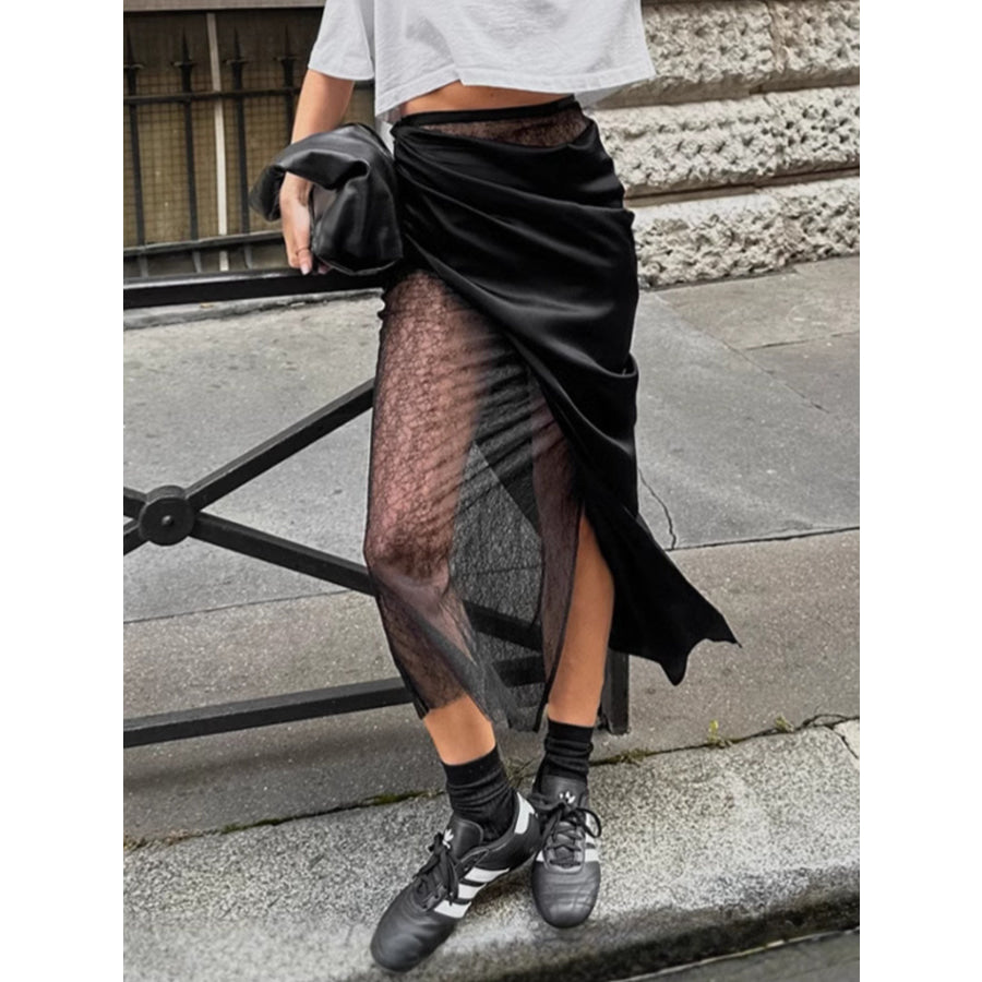 Lace Panel Midi Skirt Apparel and Accessories
