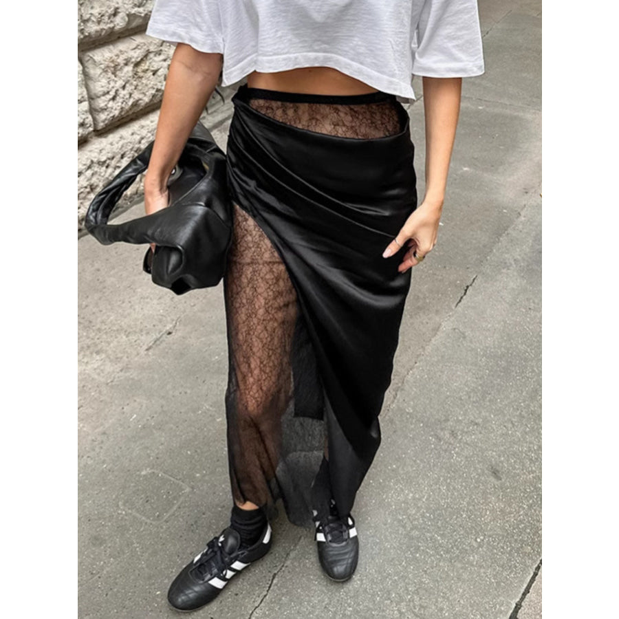 Lace Panel Midi Skirt Apparel and Accessories