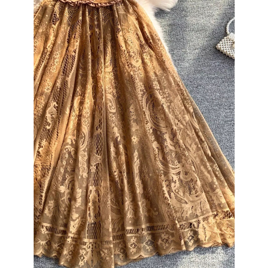 Lace Panel Puff Sleeve Dress Apparel and Accessories