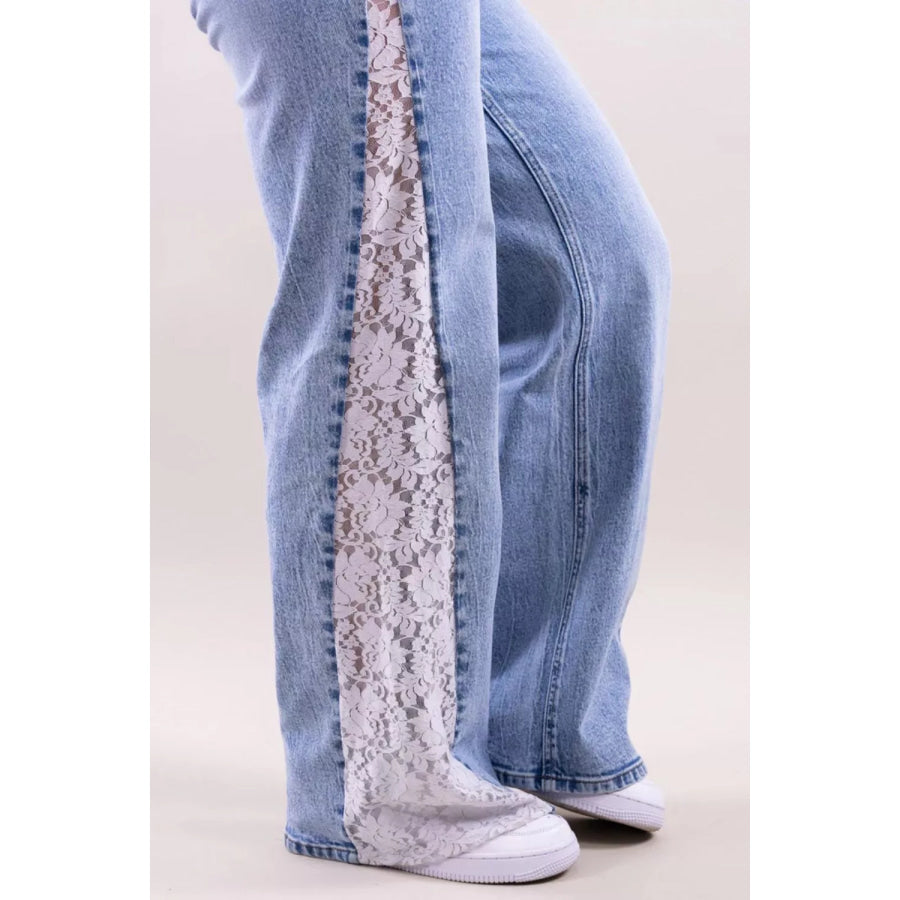 Lace-Paneled Wide-Leg Jeans Light / S Apparel and Accessories