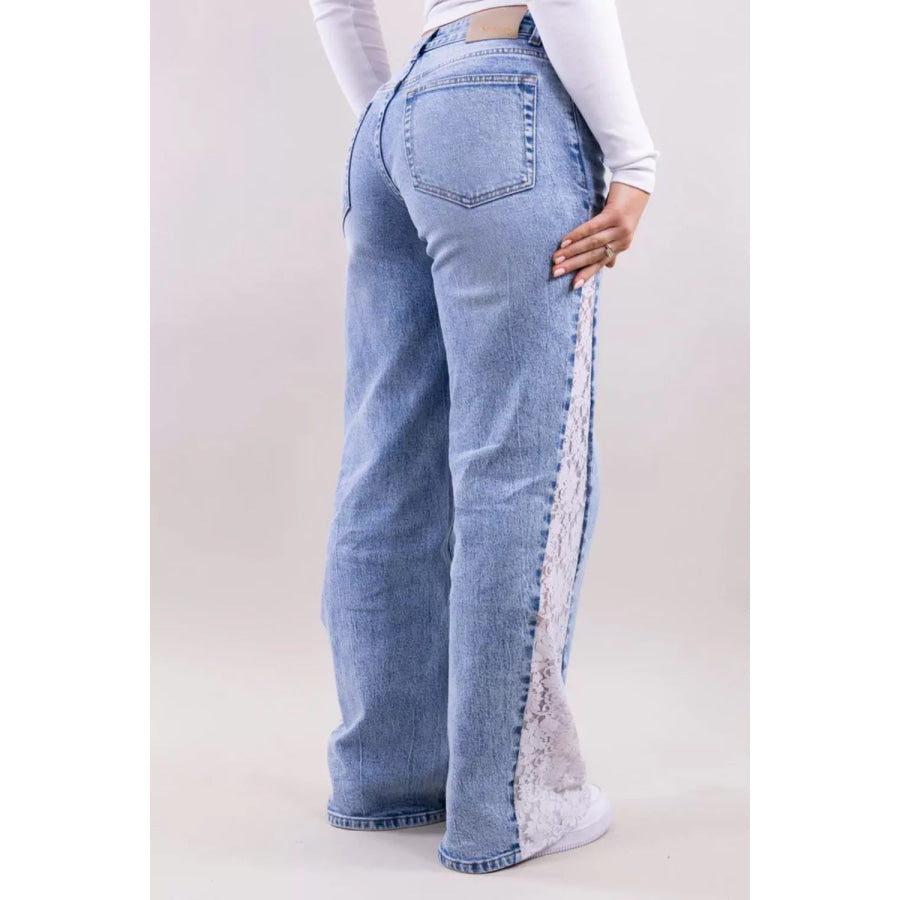 Lace-Paneled Wide-Leg Jeans Apparel and Accessories