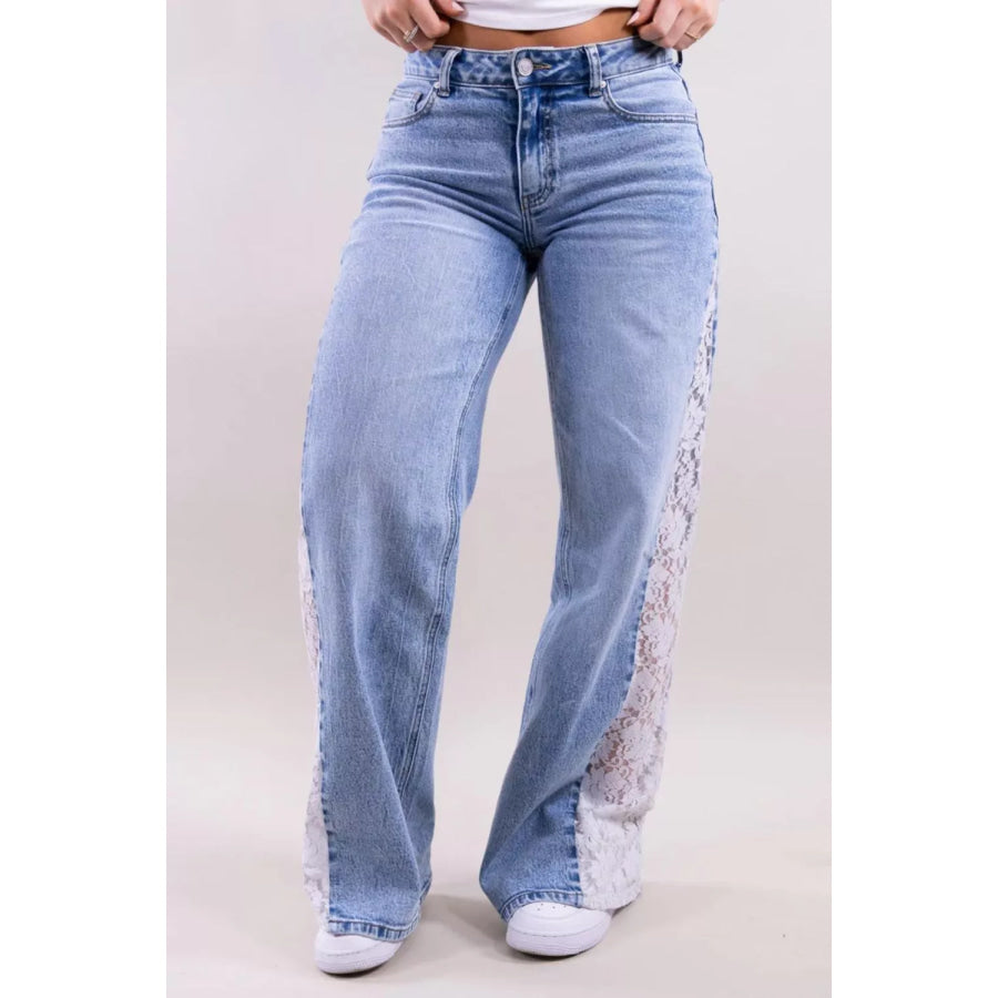 Lace-Paneled Wide-Leg Jeans Apparel and Accessories