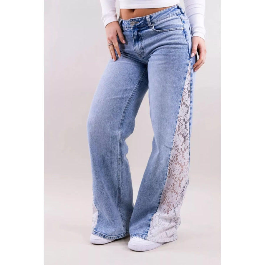 Lace-Paneled Wide-Leg Jeans Light / S Apparel and Accessories