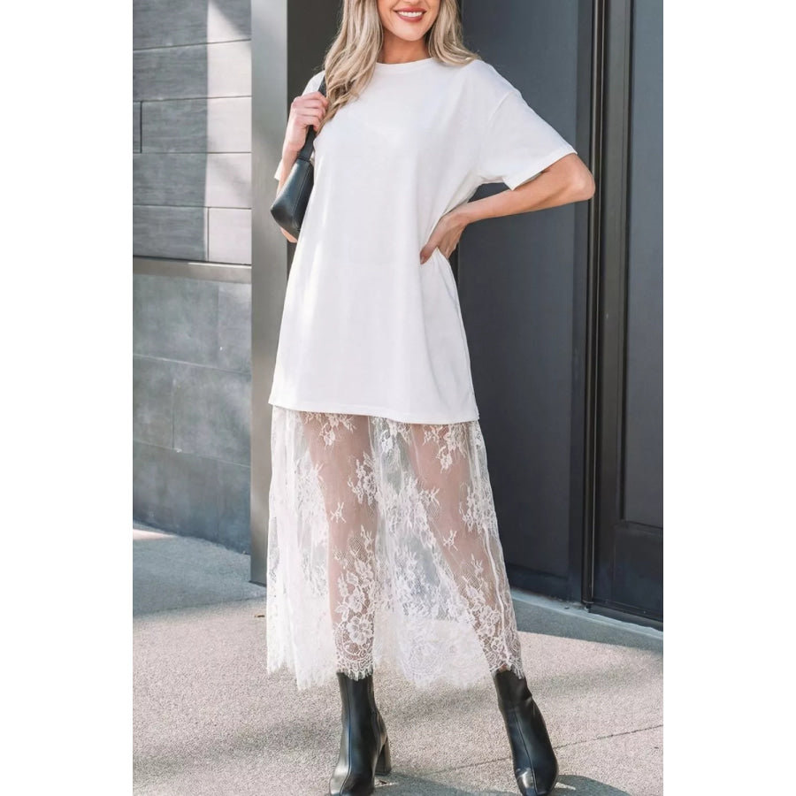 Lace Patchwork Casual T-Shirt Dress Apparel and Accessories