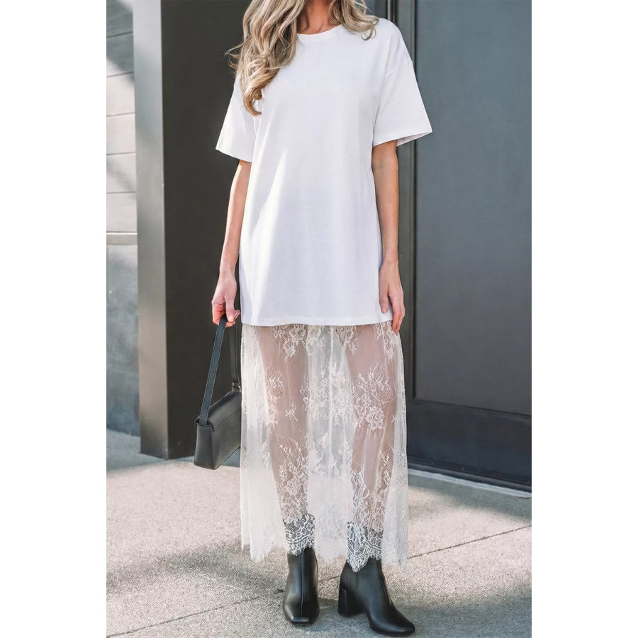 Lace Patchwork Casual T-Shirt Dress Apparel and Accessories