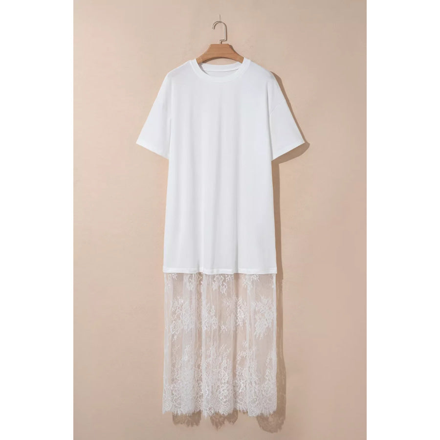 Lace Patchwork Casual T-Shirt Dress Apparel and Accessories