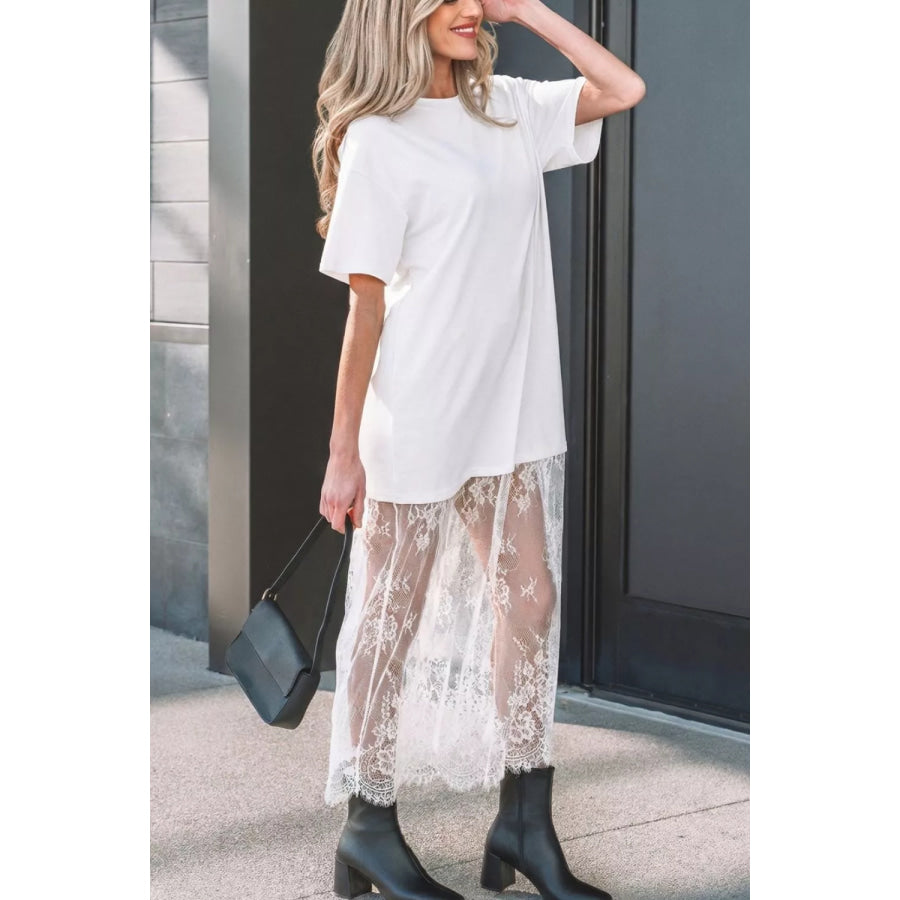 Lace Patchwork Casual T-Shirt Dress Apparel and Accessories