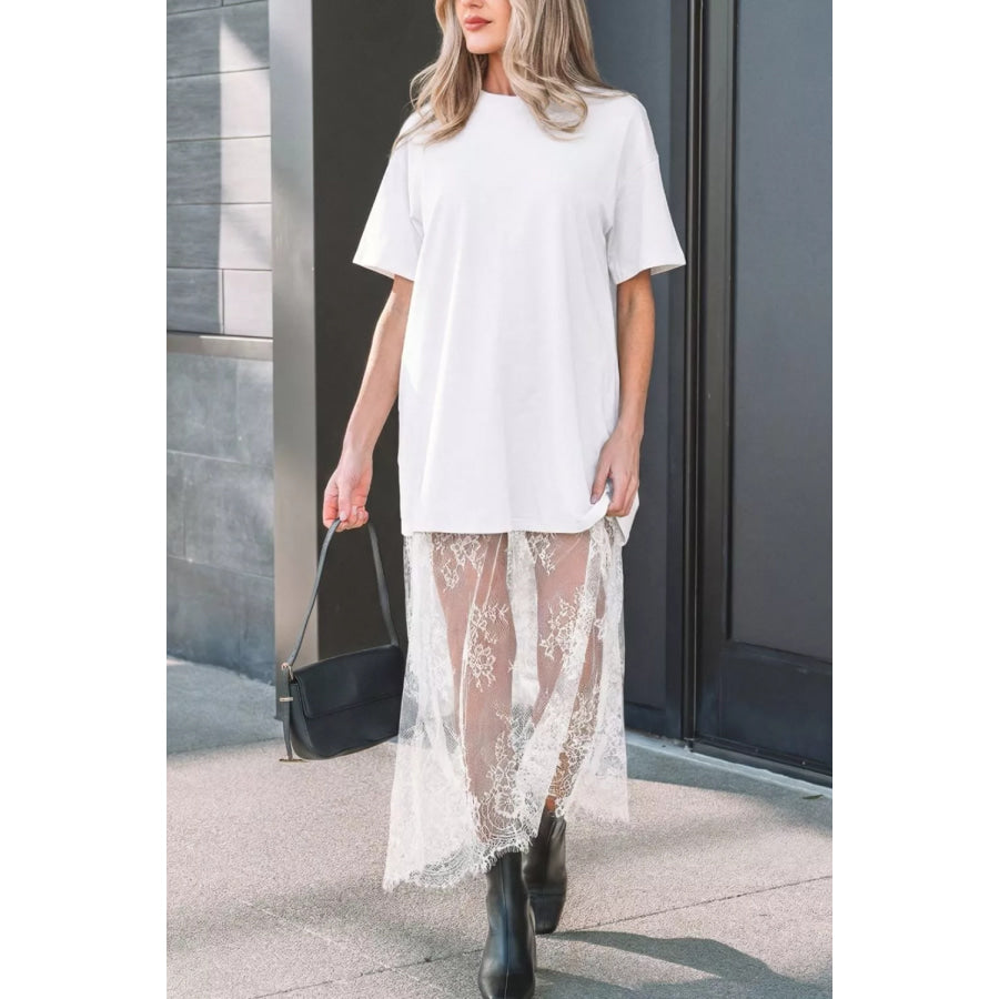 Lace Patchwork Casual T-Shirt Dress Apparel and Accessories