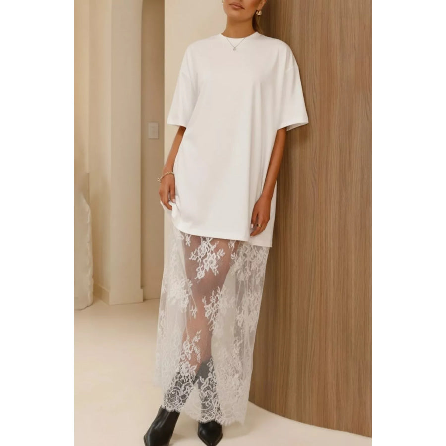 Lace Patchwork Casual T-Shirt Dress Apparel and Accessories