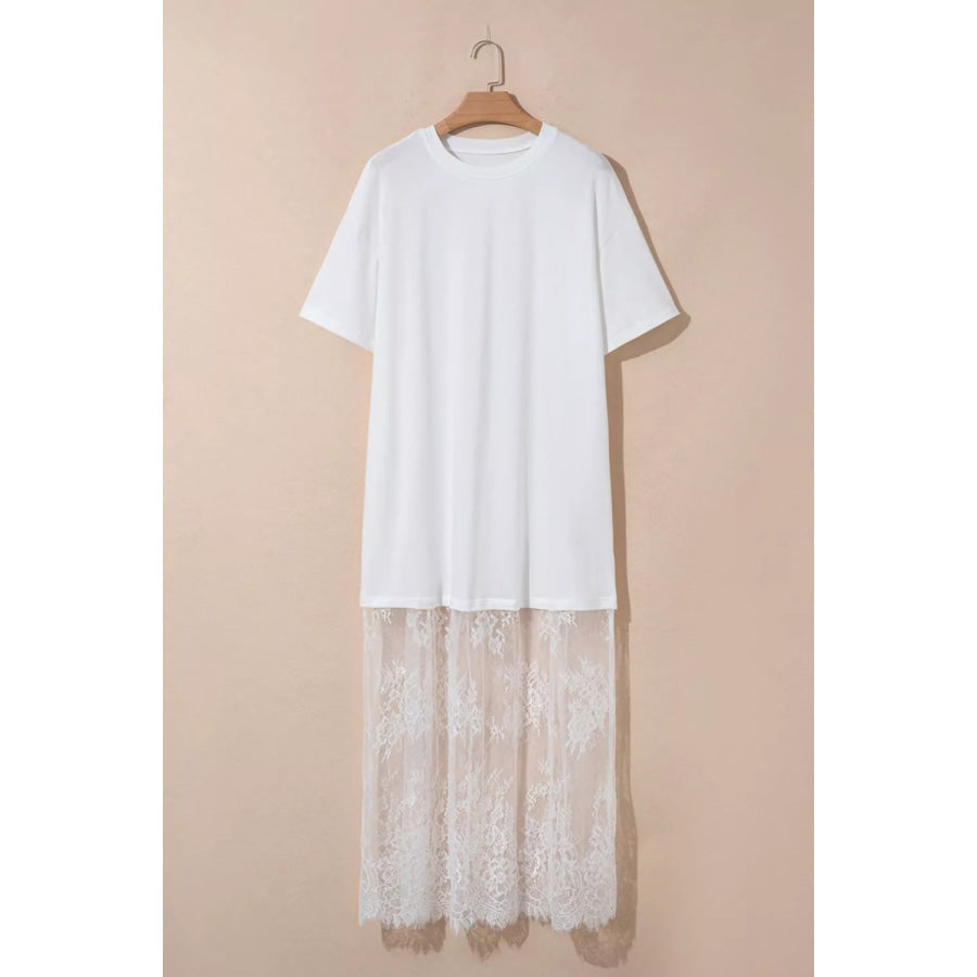 Lace Patchwork Casual T-Shirt Dress Apparel and Accessories