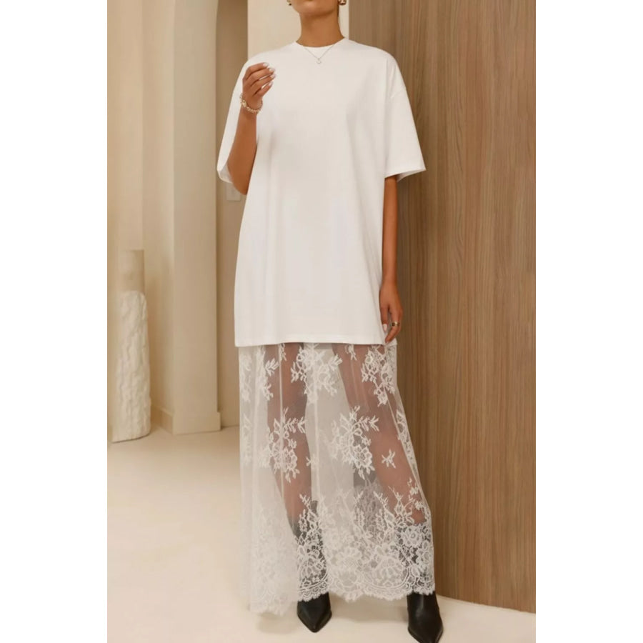Lace Patchwork Casual T-Shirt Dress Apparel and Accessories