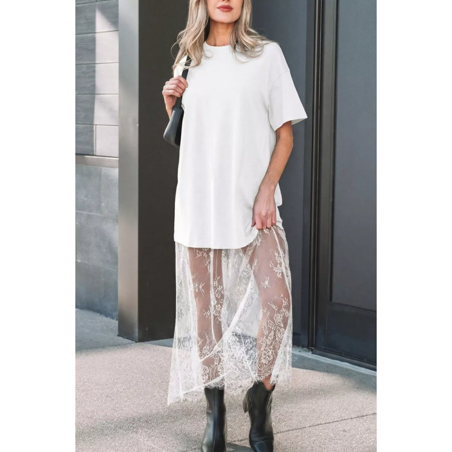 Lace Patchwork Casual T-Shirt Dress White / S Apparel and Accessories