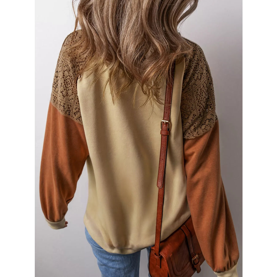 Lace Patchwork Colorblock Drop Shoulder Sweatshirt Apparel and Accessories