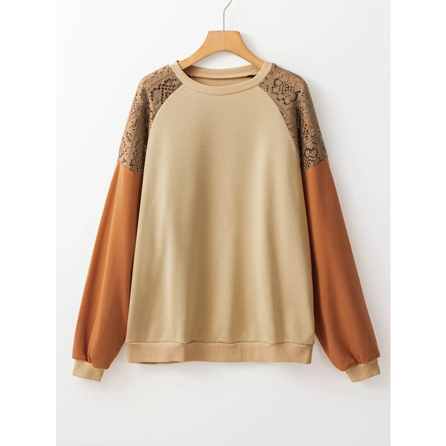 Lace Patchwork Colorblock Drop Shoulder Sweatshirt Apparel and Accessories
