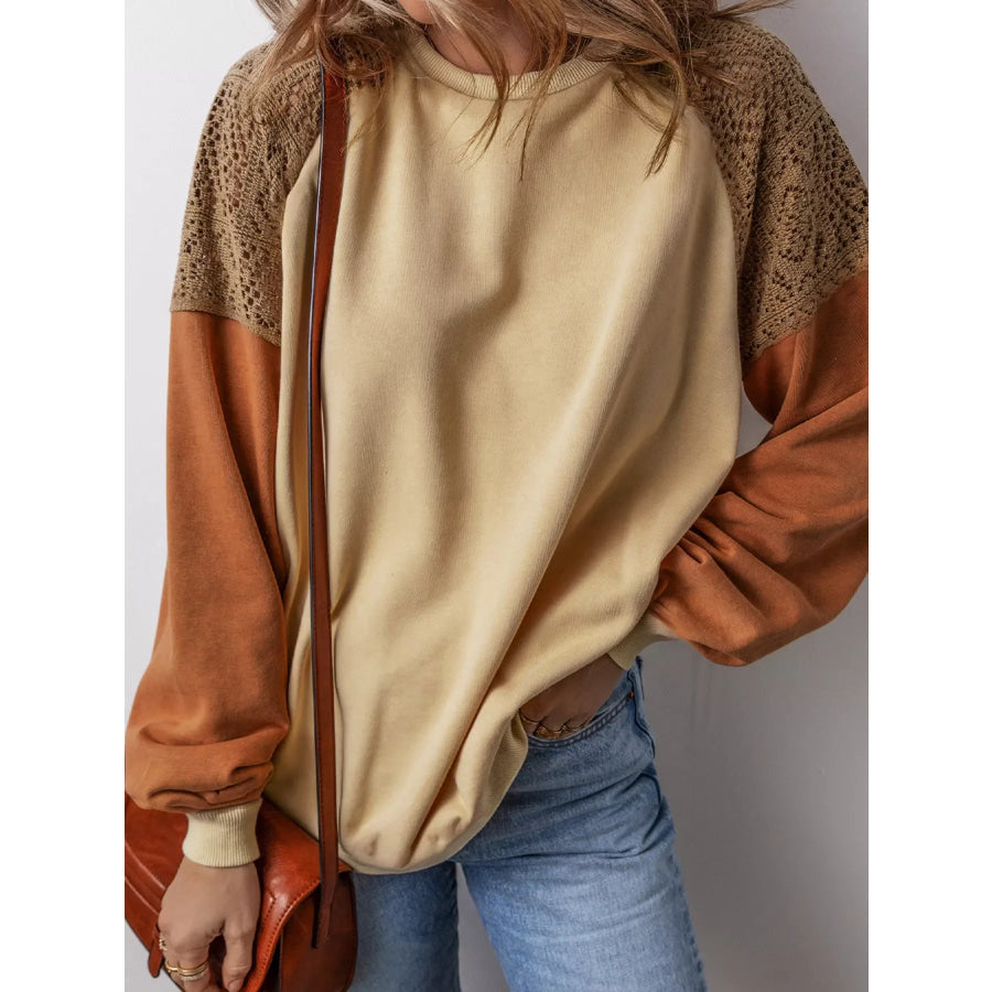 Lace Patchwork Colorblock Drop Shoulder Sweatshirt Apparel and Accessories