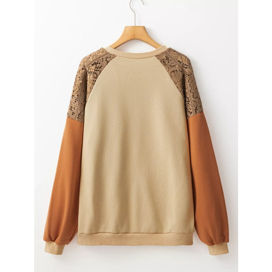 Lace Patchwork Colorblock Drop Shoulder Sweatshirt Apparel and Accessories