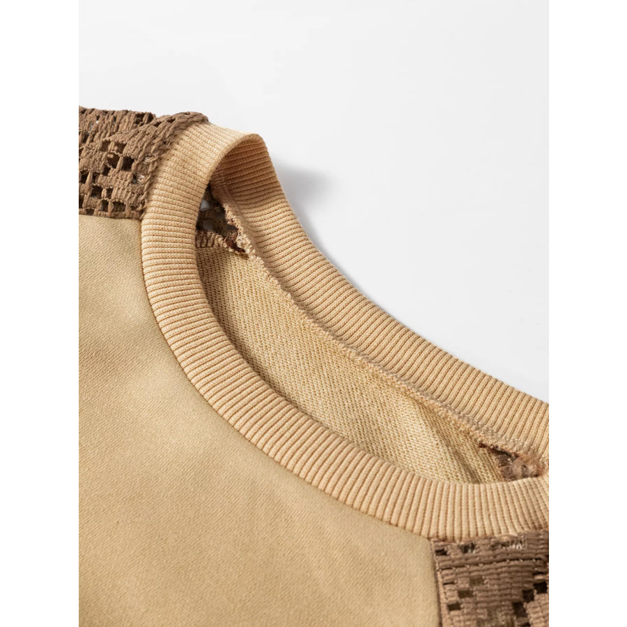 Lace Patchwork Colorblock Drop Shoulder Sweatshirt Apparel and Accessories