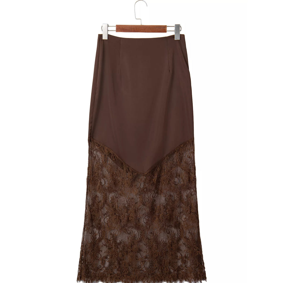 Lace Patchwork Hem Long Casual Shift Skirt Apparel and Accessories