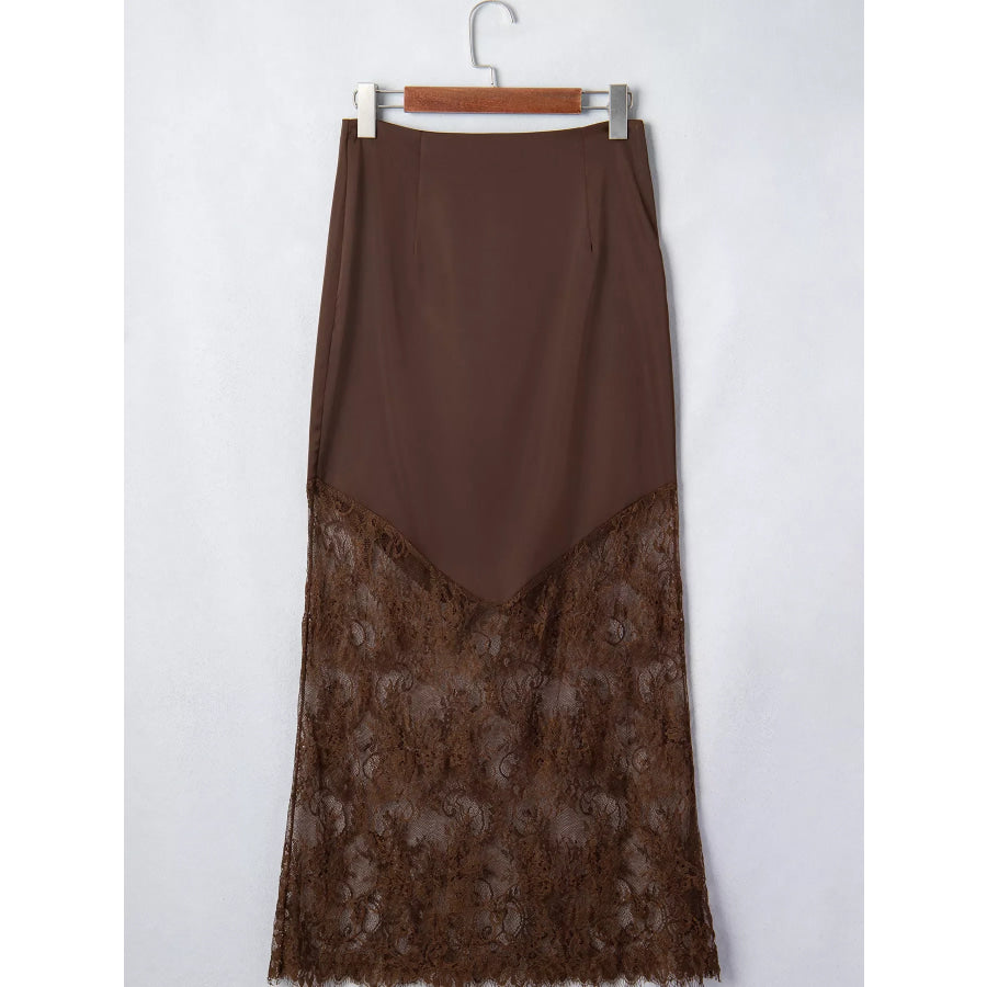 Lace Patchwork Hem Long Casual Shift Skirt Apparel and Accessories