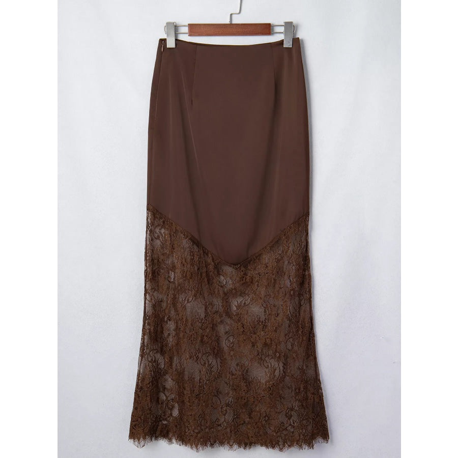 Lace Patchwork Hem Long Casual Shift Skirt Apparel and Accessories