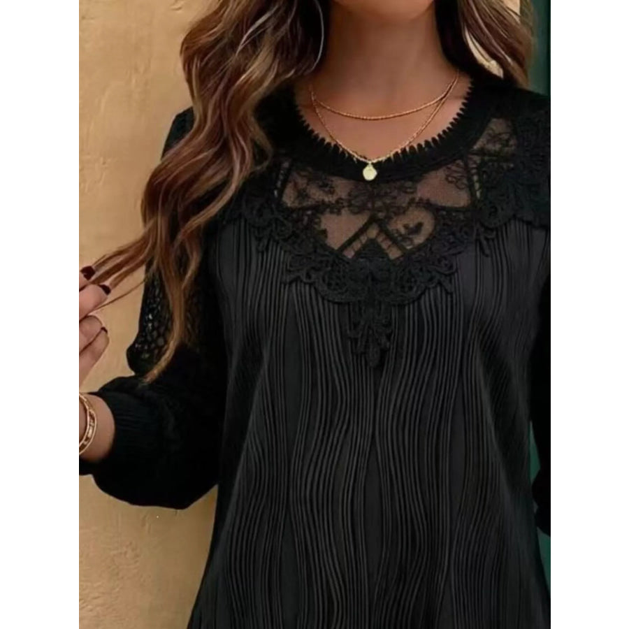 Lace Patchwork Long Sleeve Blouse Apparel and Accessories