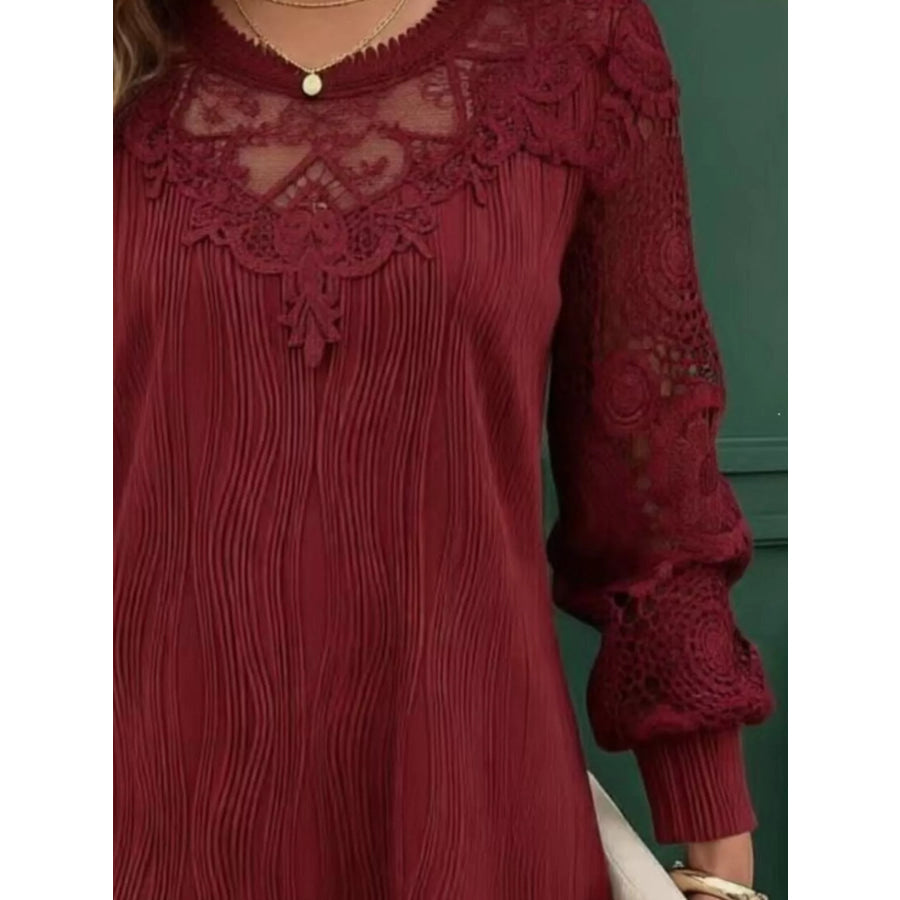 Lace Patchwork Long Sleeve Blouse Apparel and Accessories