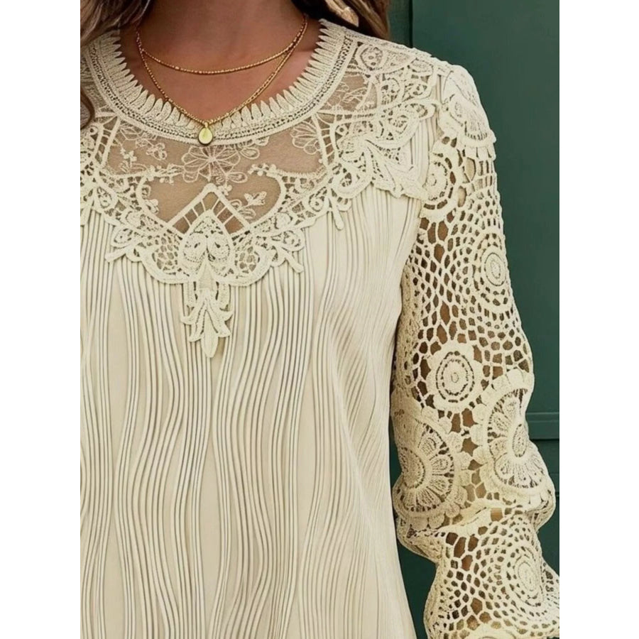 Lace Patchwork Long Sleeve Blouse Apparel and Accessories