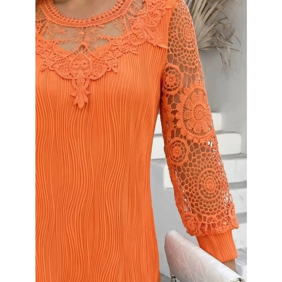 Lace Patchwork Long Sleeve Blouse Apparel and Accessories