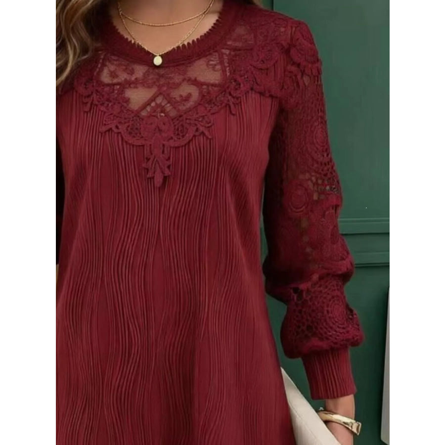 Lace Patchwork Long Sleeve Blouse Apparel and Accessories