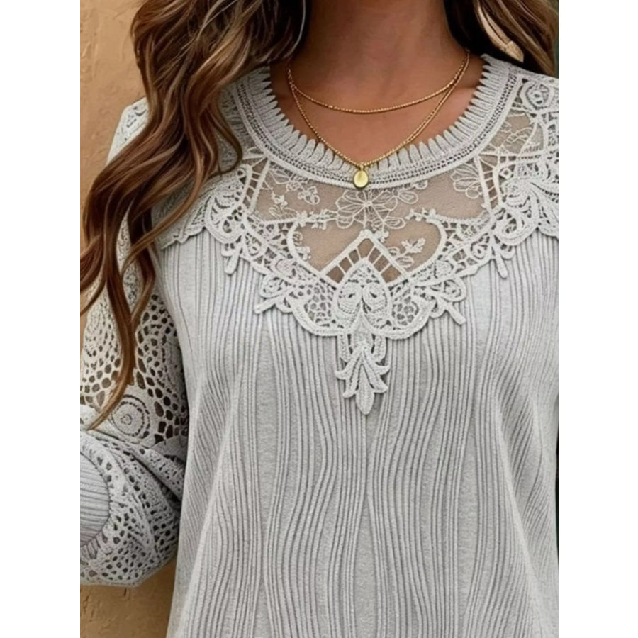 Lace Patchwork Long Sleeve Blouse Apparel and Accessories