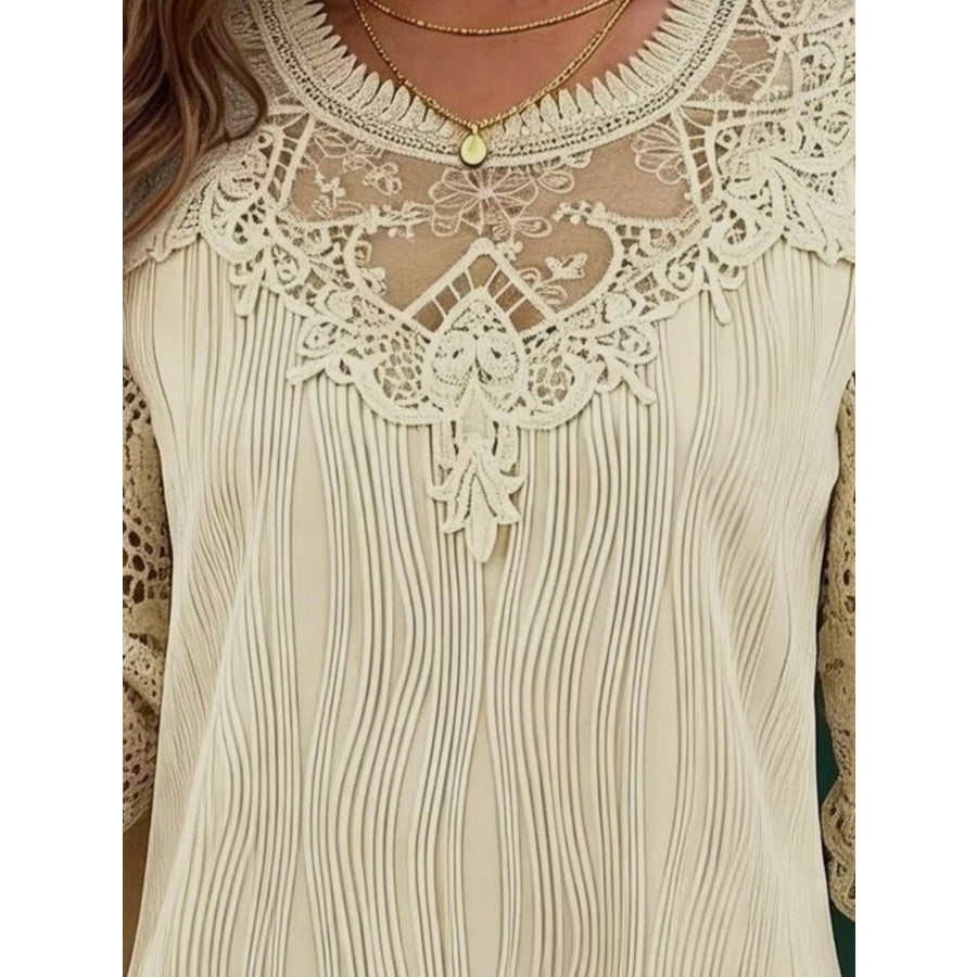 Lace Patchwork Long Sleeve Blouse Apparel and Accessories