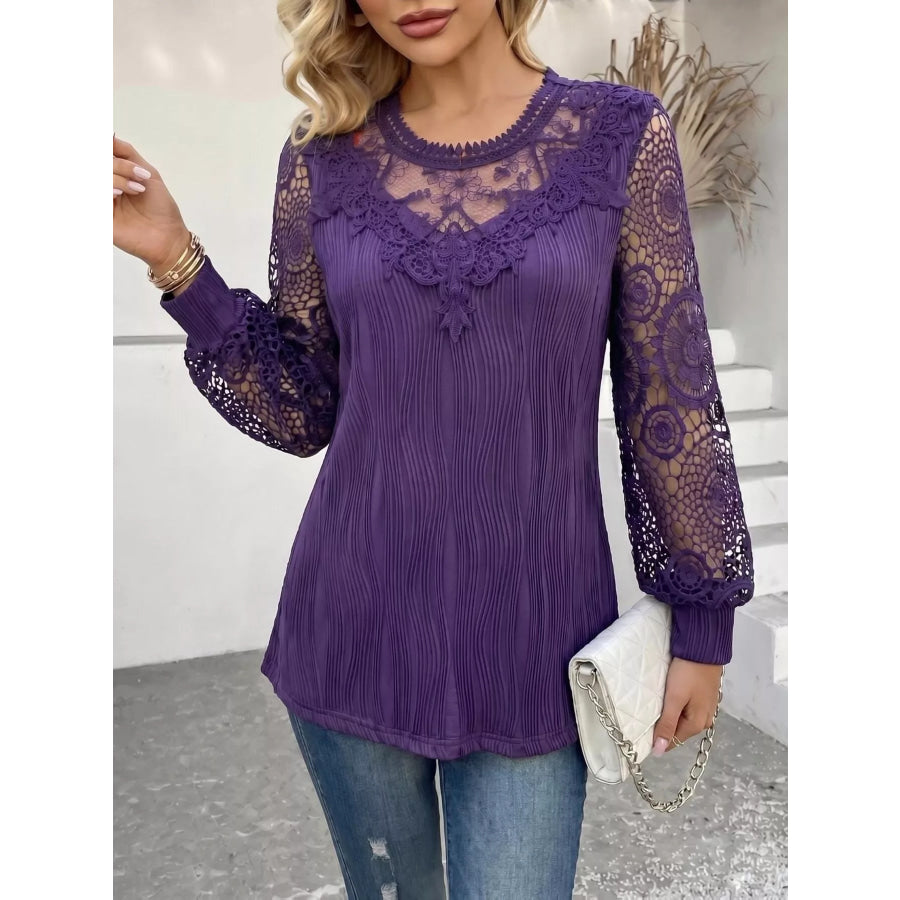 Lace Patchwork Long Sleeve Blouse Apparel and Accessories