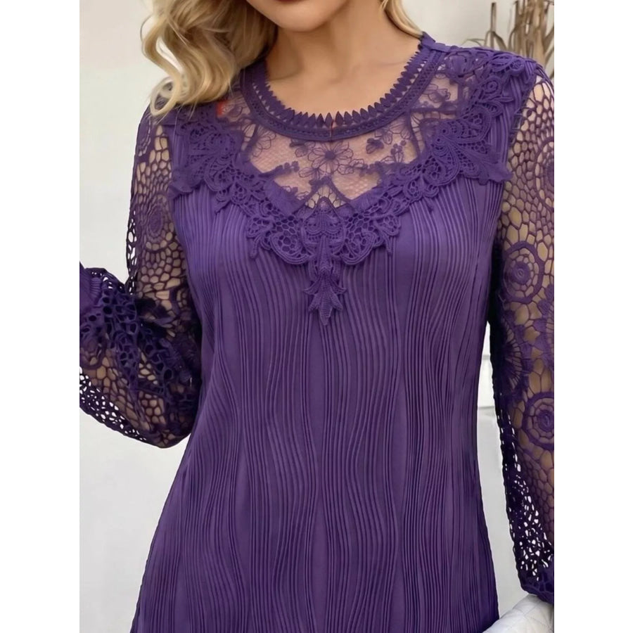 Lace Patchwork Long Sleeve Blouse Mauve / S Apparel and Accessories