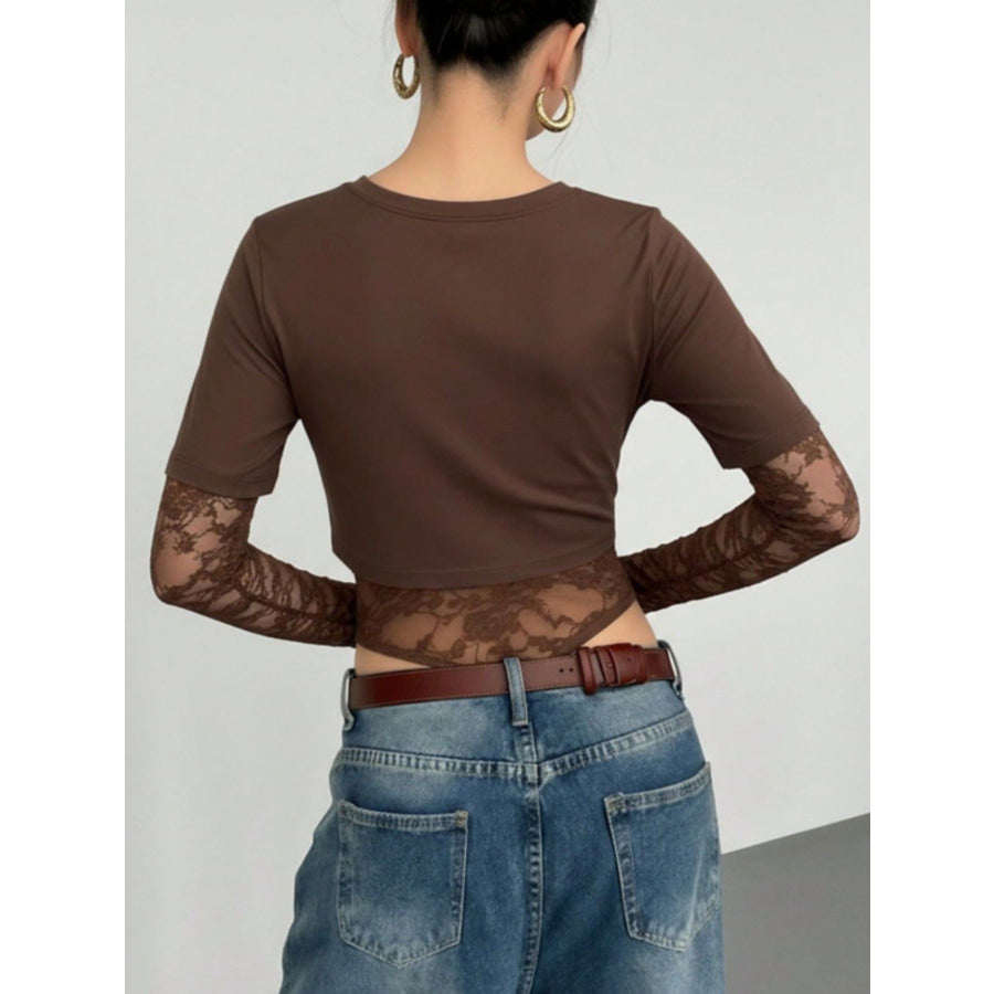Lace Patchwork Round Neck Bodysuit Apparel and Accessories