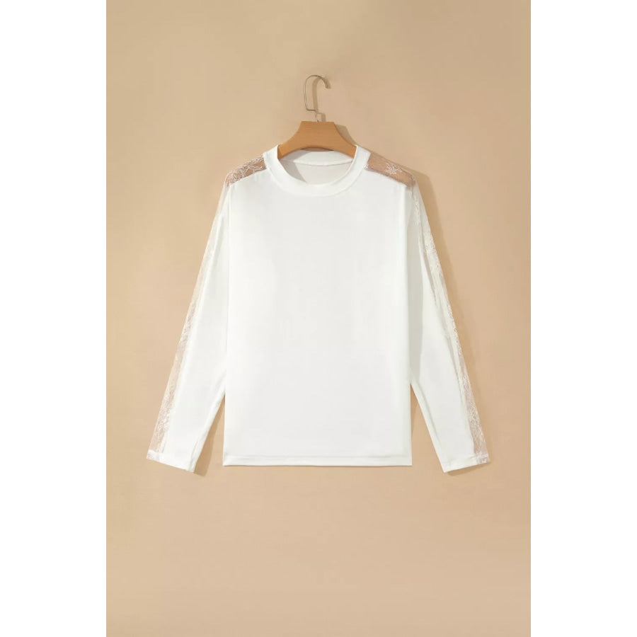 Lace Patchwork Round Neck Long Sleeve Top Apparel and Accessories