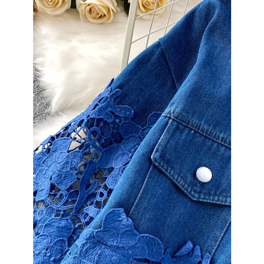 Lace Patchwork Shacket and Pants Set Apparel and Accessories