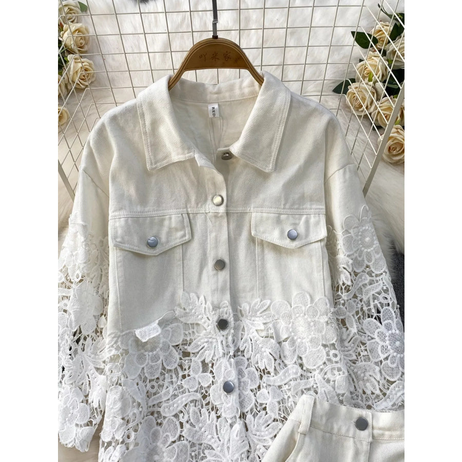 Lace Patchwork Shacket and Pants Set Apparel and Accessories
