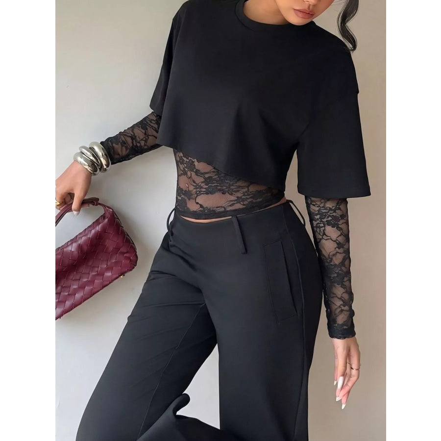 Lace Patchwork Short Sleeve T-Shirt Apparel and Accessories