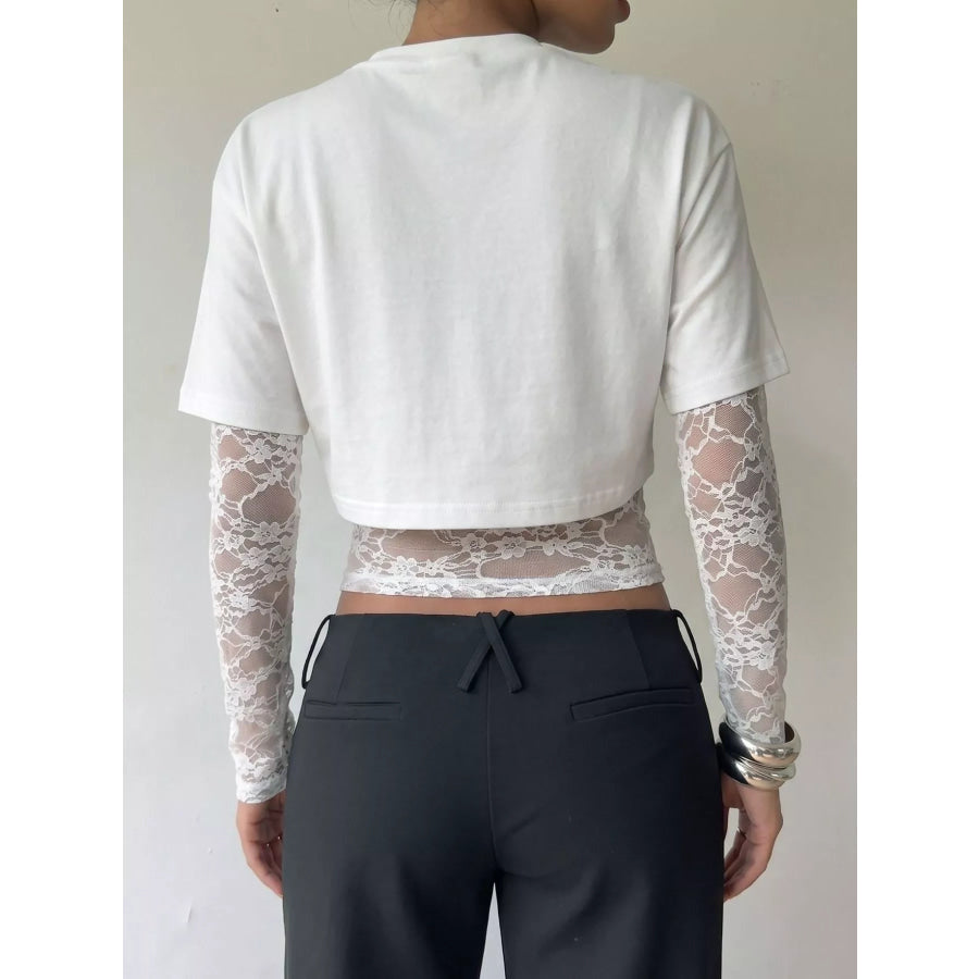 Lace Patchwork Short Sleeve T-Shirt Apparel and Accessories