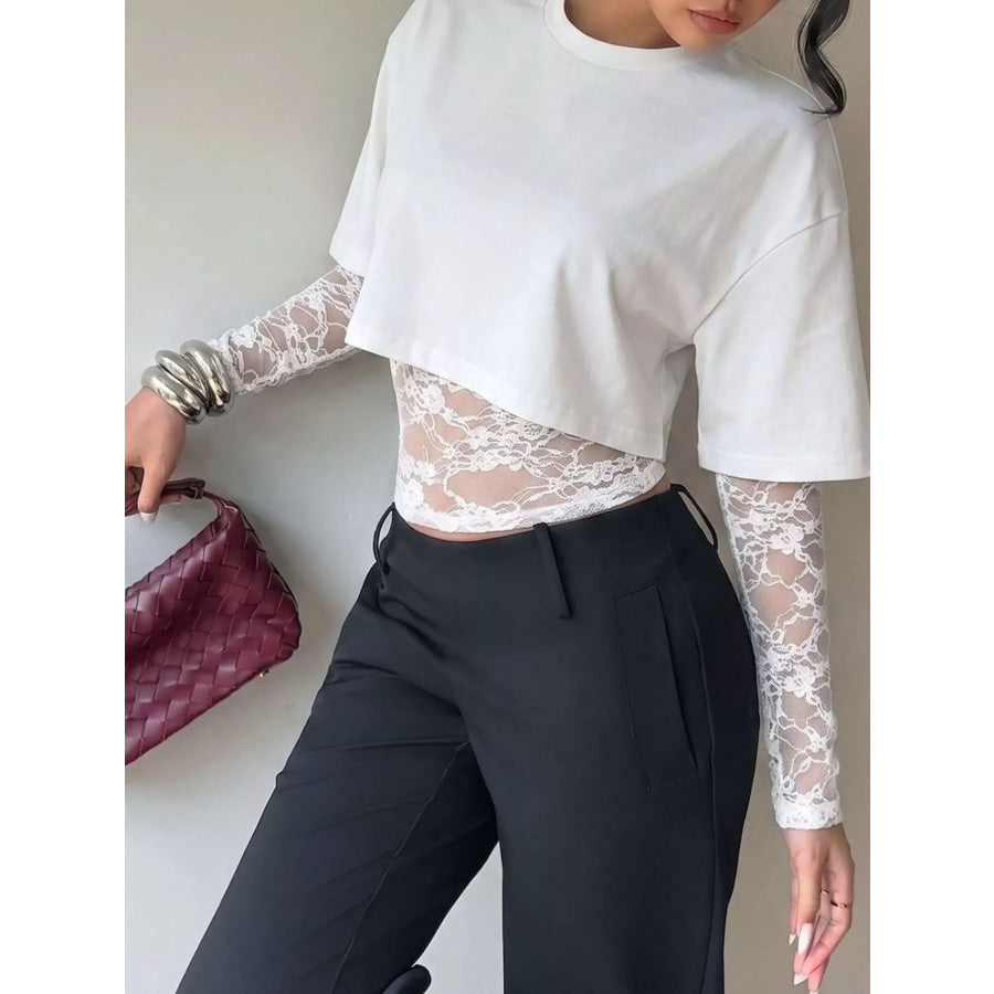 Lace Patchwork Short Sleeve T-Shirt Apparel and Accessories