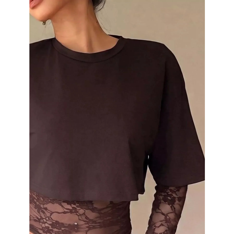Lace Patchwork Short Sleeve T-Shirt Apparel and Accessories