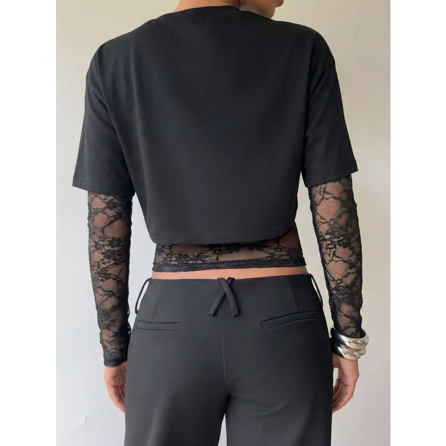 Lace Patchwork Short Sleeve T-Shirt Apparel and Accessories