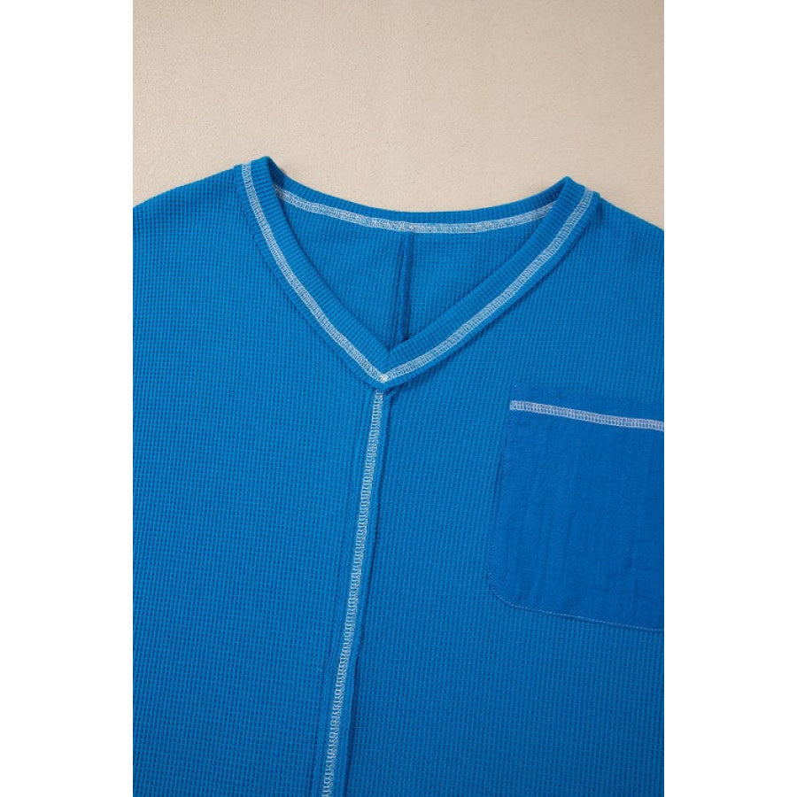 Lace Patchwork Sleeve Stitching V Neck Top Apparel and Accessories