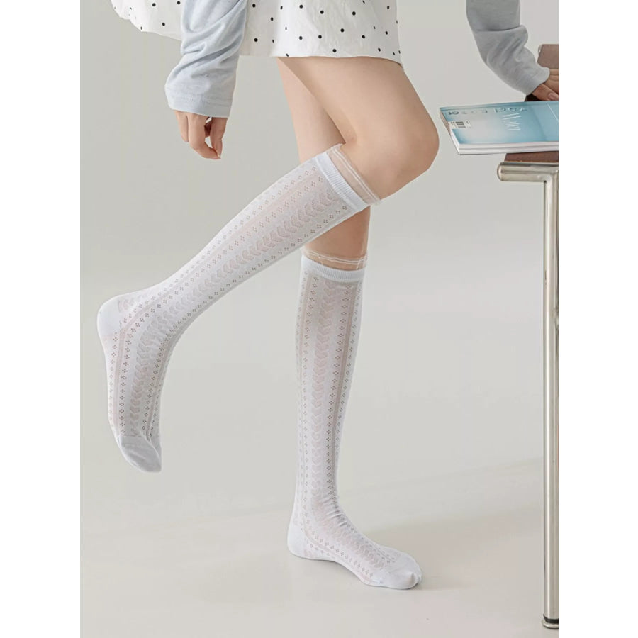 Lace Patterned Mid-Calf Socks Apparel and Accessories