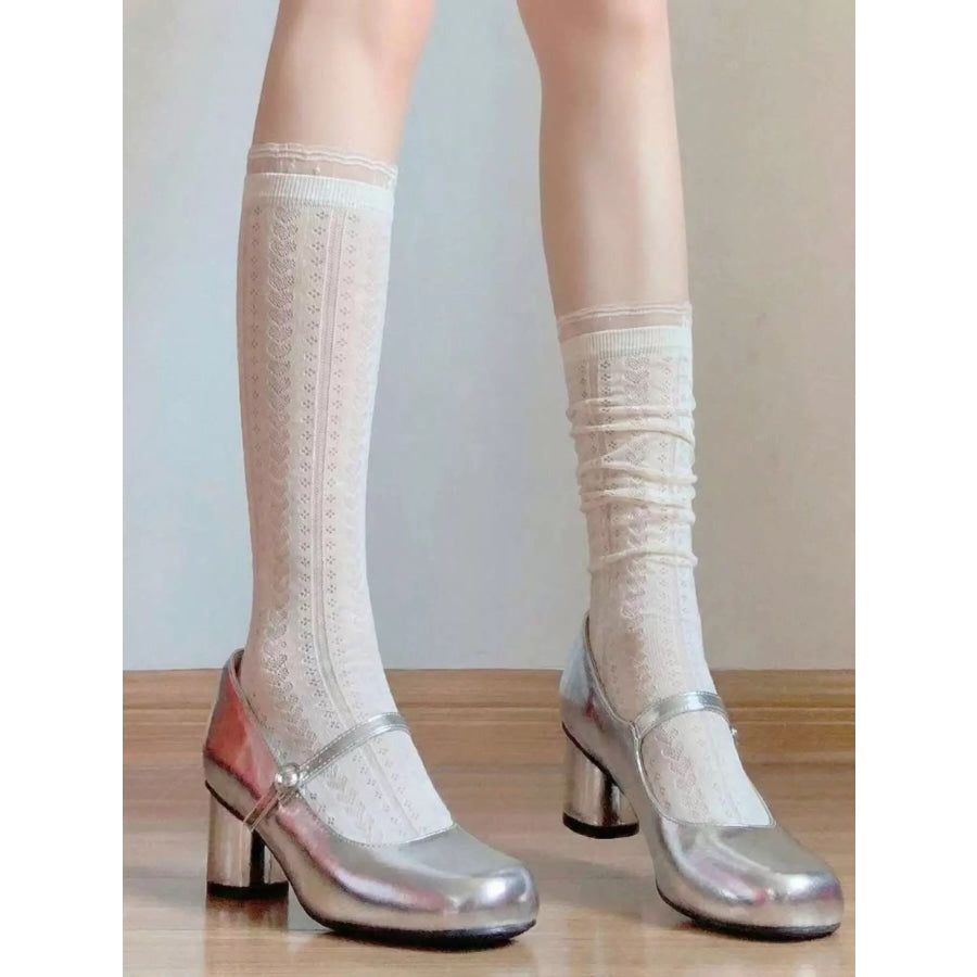 Lace Patterned Mid-Calf Socks Apparel and Accessories