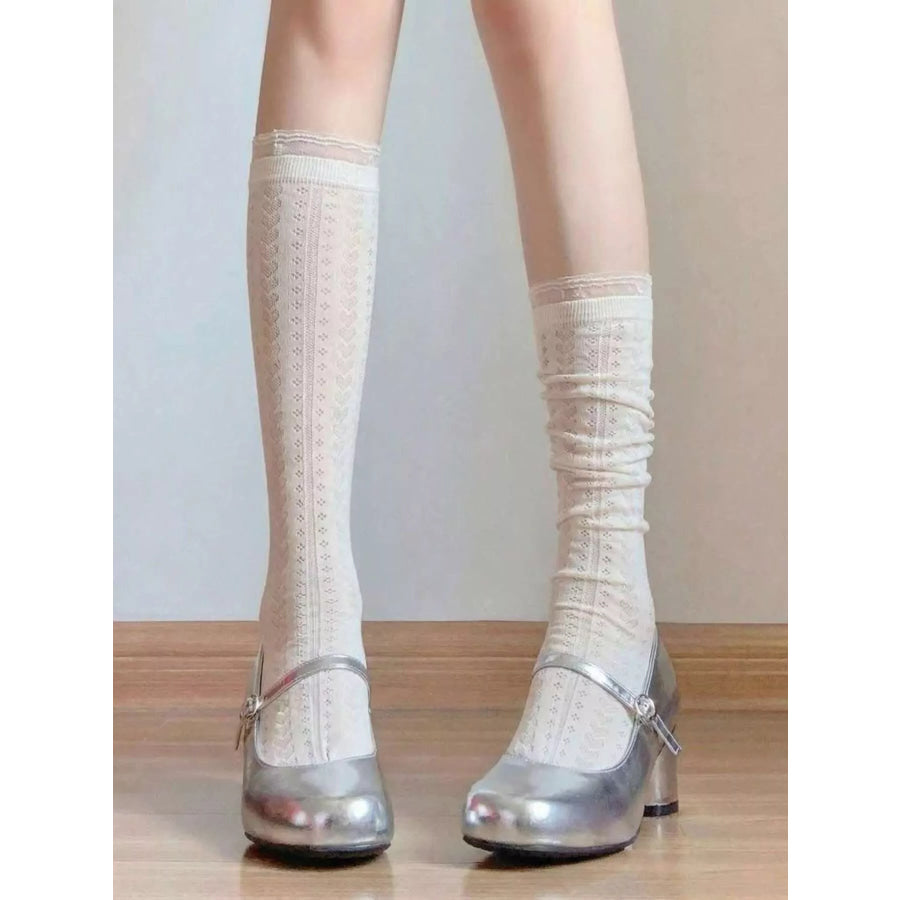 Lace Patterned Mid-Calf Socks White / One Size Apparel and Accessories