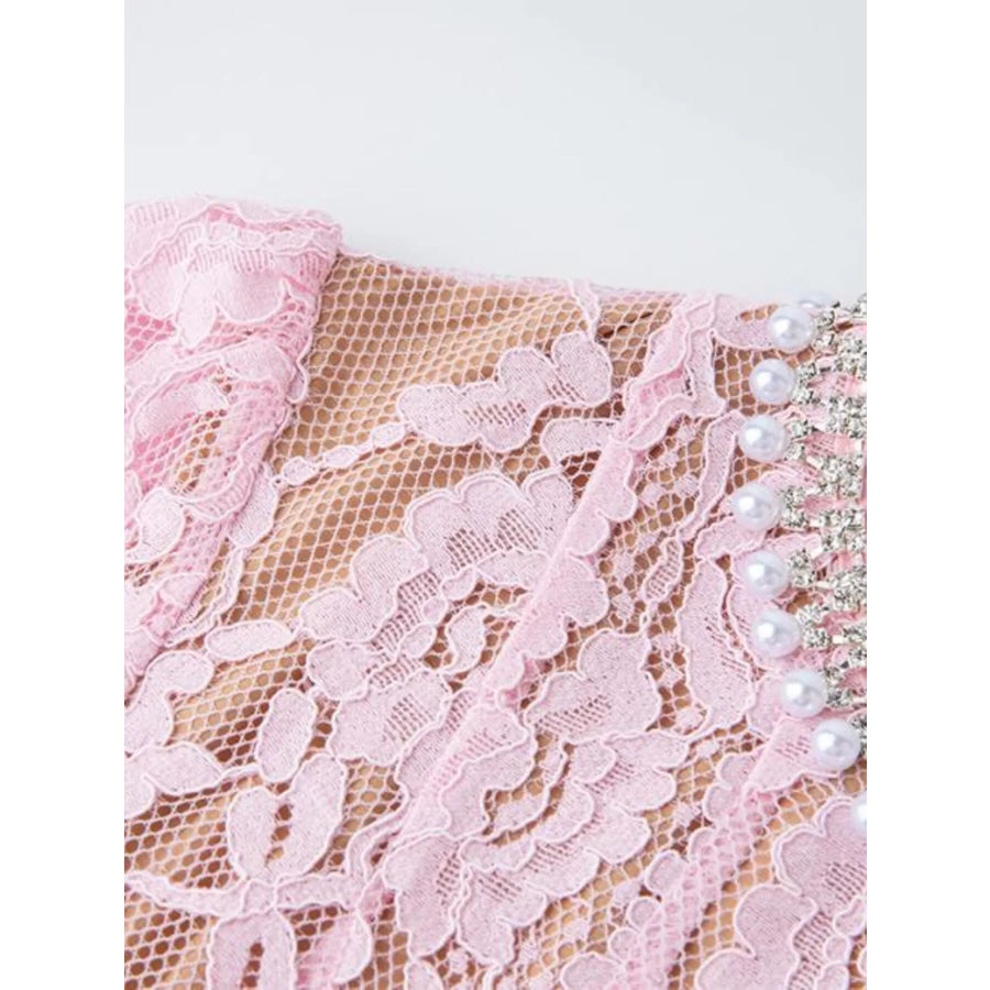 Lace Pearl Neckline Midi Dress Apparel and Accessories