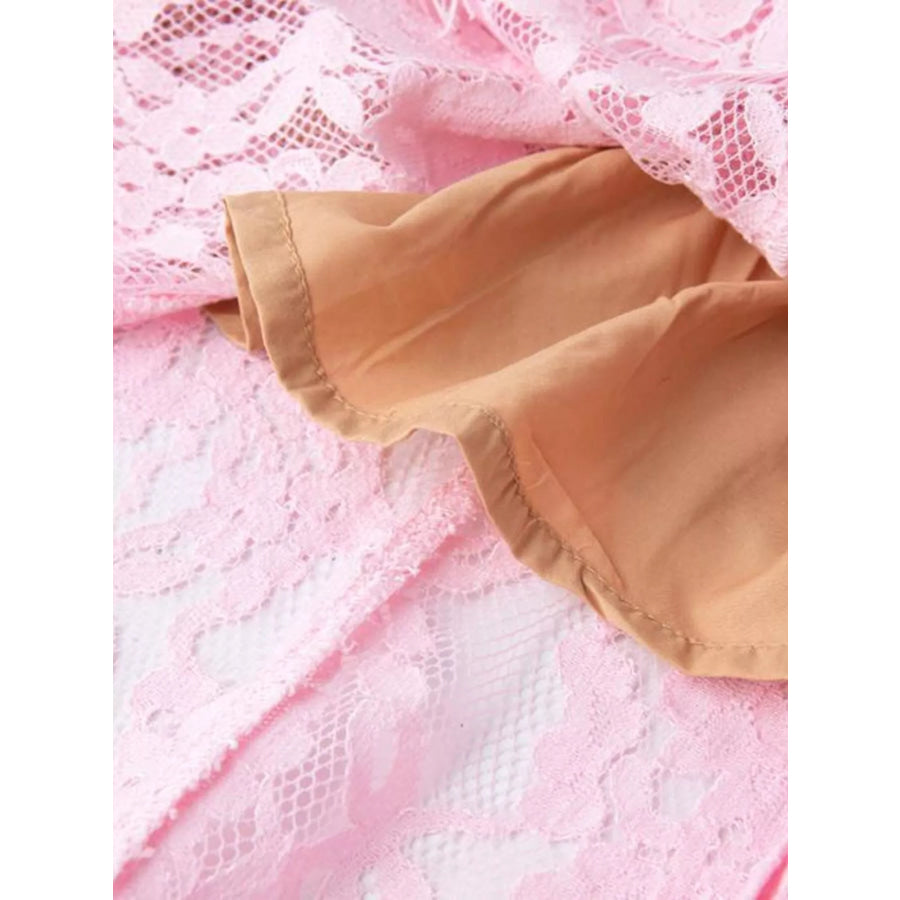 Lace Pearl Neckline Midi Dress Apparel and Accessories